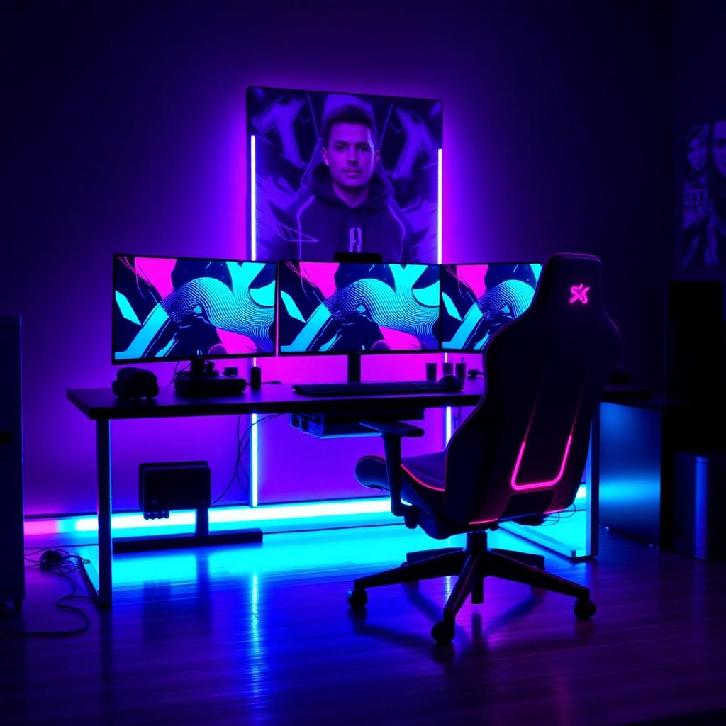 Curved-monitor gaming setup at Dark World Studio